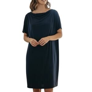 Trina Turk Blue Knee Length Dress Flutter Sleeves Cowl Neck Womens Size L